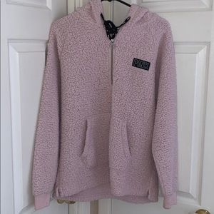 pink sherpa hoodie half zip